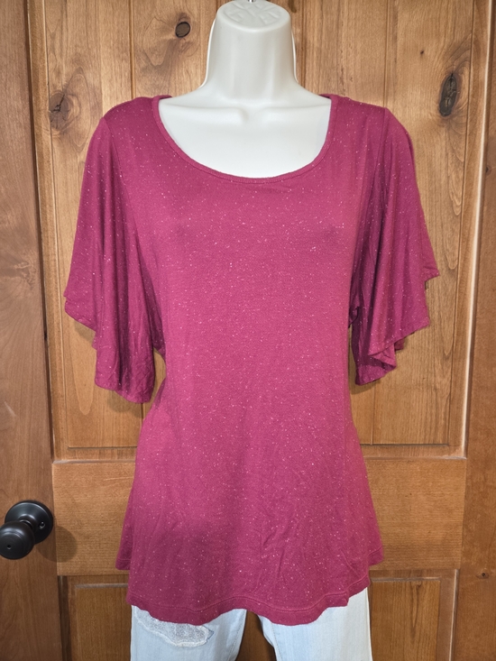 Apt. 9 Tops - Apt. 9 Berry Speckled Scoop Neck Flutter Sleeve Top